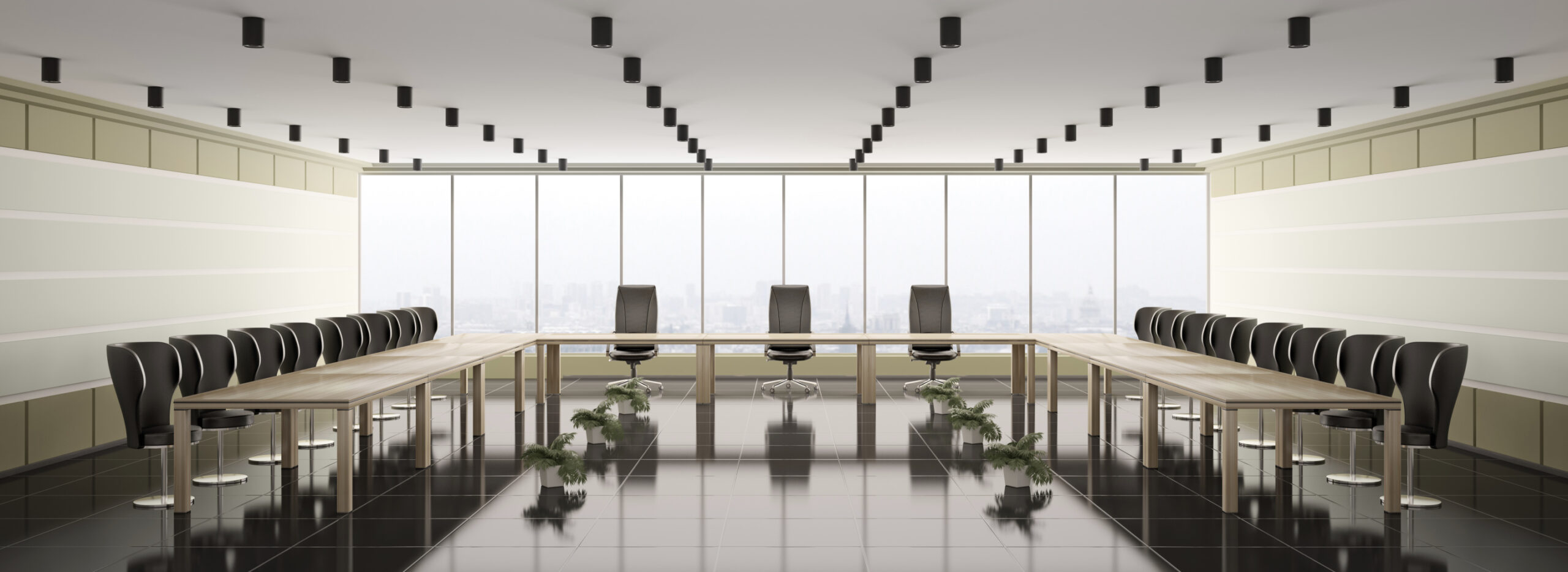 Modern boardroom interior panorama 3d